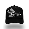 Lafamilia Trucker Hat with Shooting Cross design on front and paint splatter