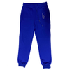 LaFamilia Blue Sweatpants with clear rhinestone design of LF logo on front