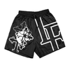 LaFamilia Mesh shorts with triple cross design and LF logo on right side of shorts