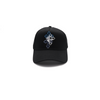 Black FAMILIA Trucker hat with triple cross design in front canvas in Dark blue glitter, White and skyblue