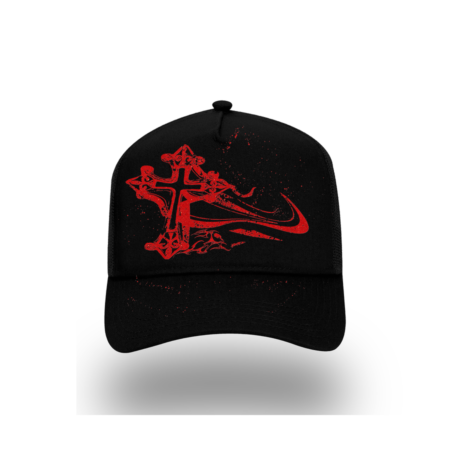 Shooting Cross Trucker Hat - Red Glitter