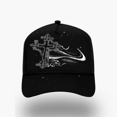 Shooting Cross Black Trucker Hat - Rhinestone