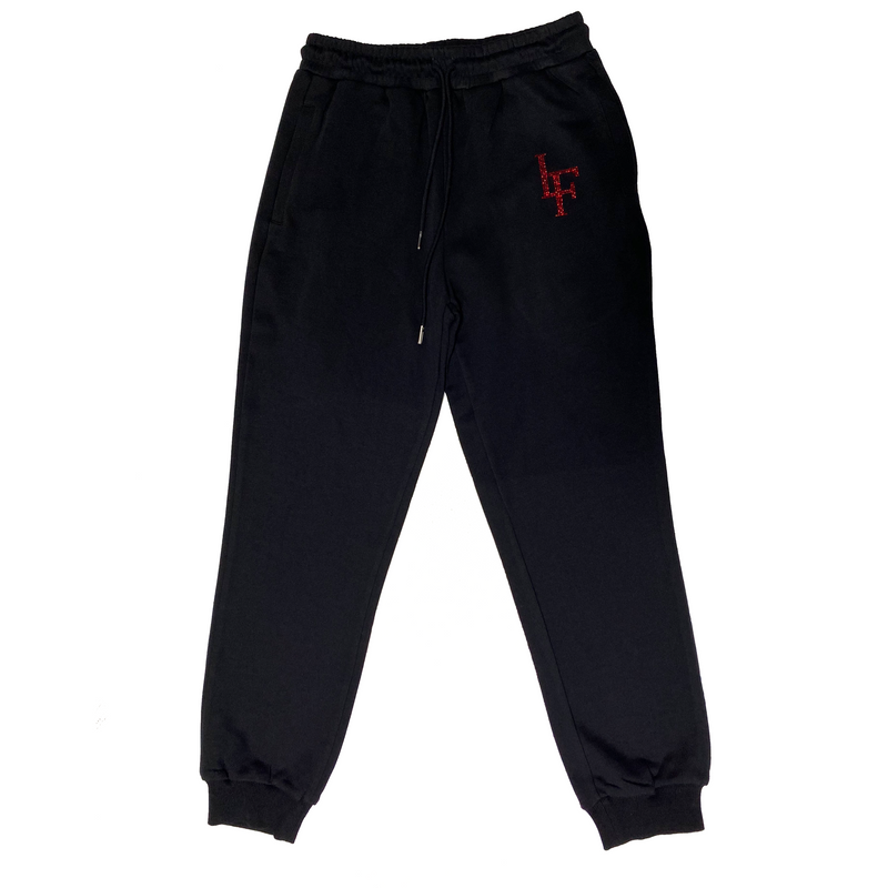 LF Rhinestone Black/Red Rhinestones Sweatpants - LaFamilia