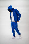 Quarter Profile of model wearing LF Blue Rhinestone sweatsuits