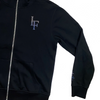 LaFamilia Full Zip up hoodie with Rhinestone color fade white to blue of logo on front right chest