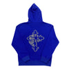 Royal Blue LaFamilia zip up hoodie with cross and skull design in clear rhinestone on back
