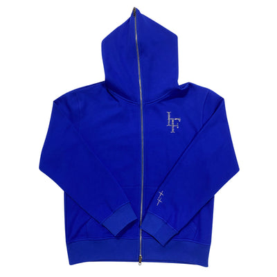 Royal Blue LaFamilia Zip up hoodie with rhinestone logo on right chest